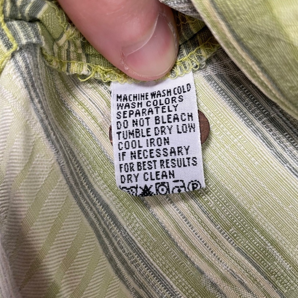 Tommy Bahama 100% Silk Button Up Shirt Mens XL Green Relax Striped Leaf Print - Picture 6 of 10